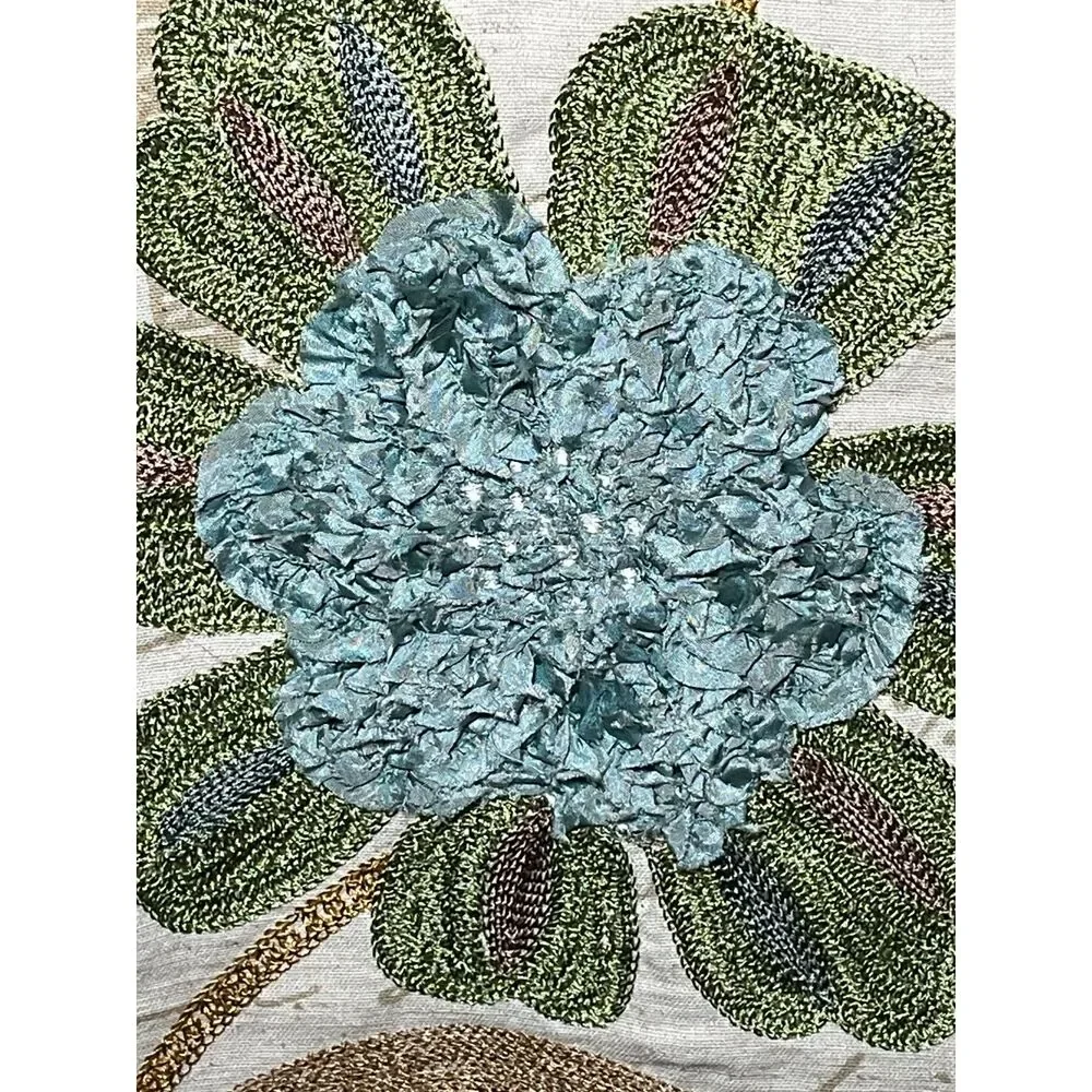 Pier 1 Imports 72x13 Embroidered Floral Table Runner Teal Cottagecore Decor